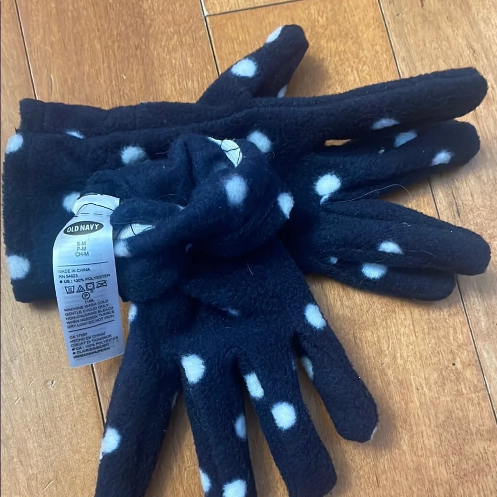 Old Navy Navy Blue and White Polka Dot Mittens